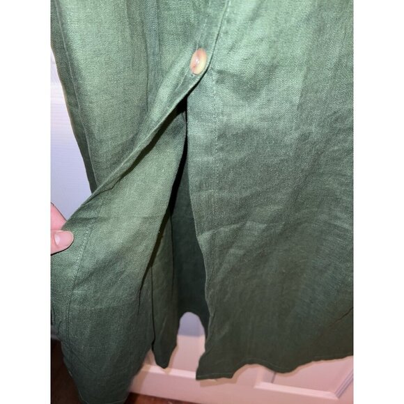 FAITHFULL THE BRAND Green Linen Smocked Sleeveless Midi Dress Button Down Sz 10 - Picture 7 of 16
